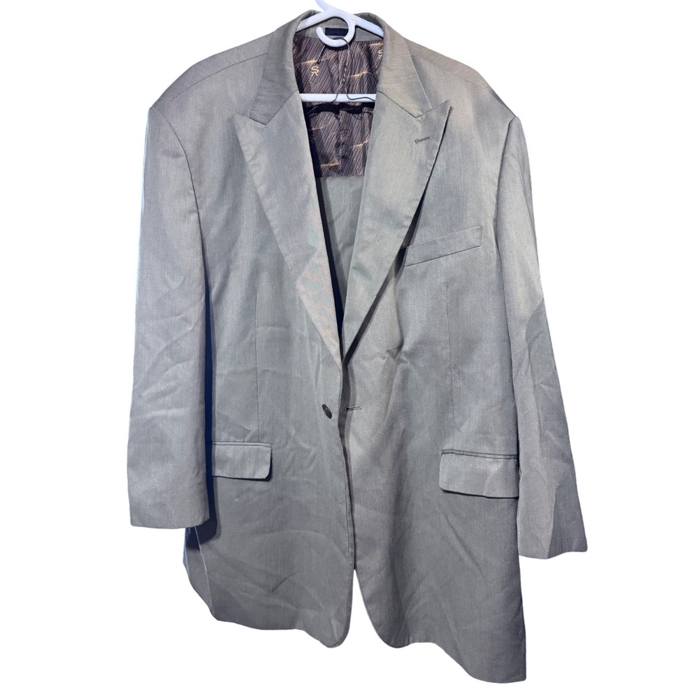 Stacy Adams Super 150s Men's Suit 52R/47R Olive Sharkskin Italian Styl 2 Pleated